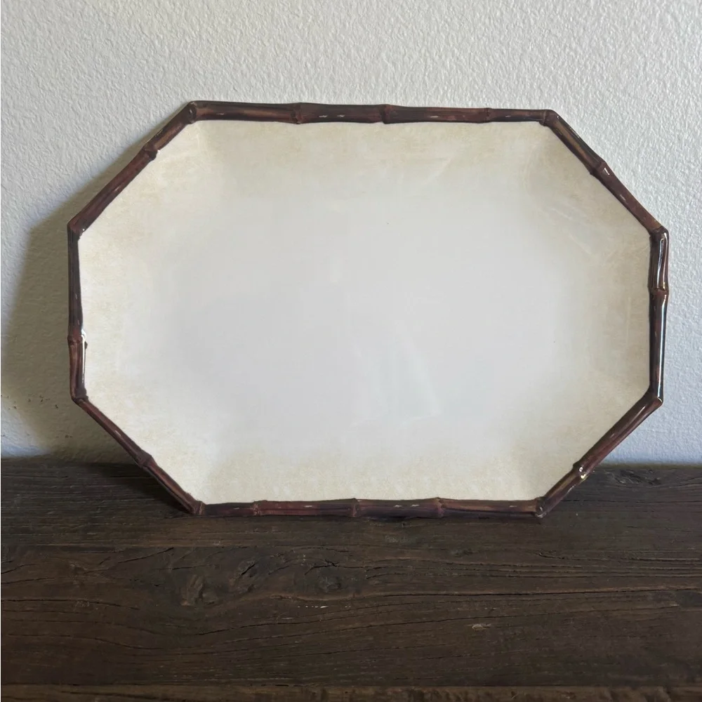 Williams Sonoma melamine serving tray bamboo accents 16x11